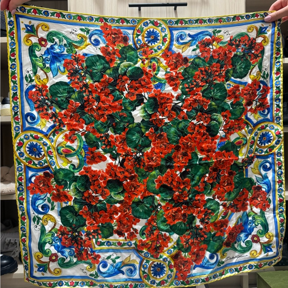 Dolce & Gabbana green and red Silk Scarf